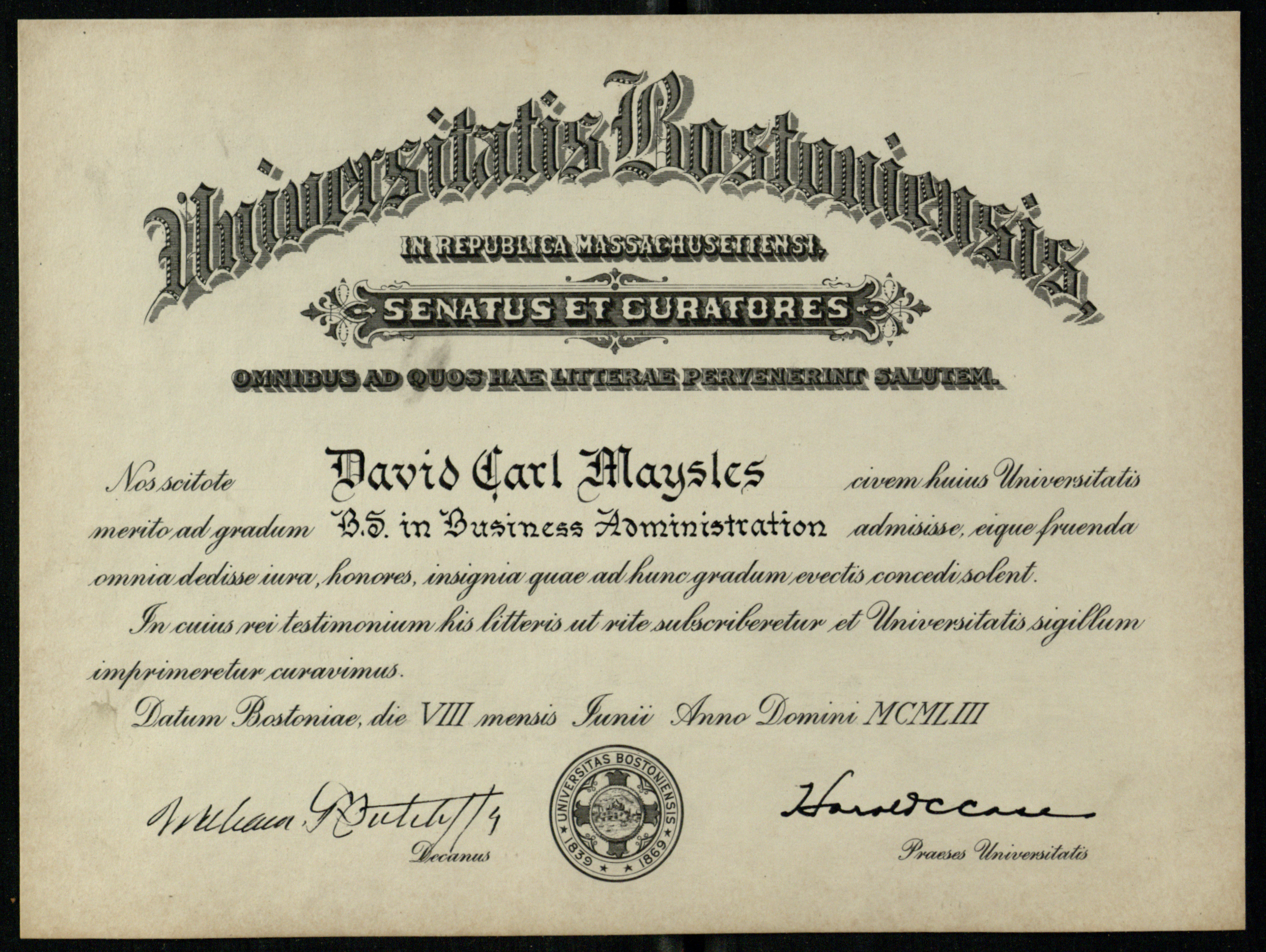 David Maysles BU diploma | Confluence