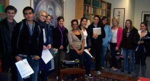 Students with Prof. Hamill, preparing for an MFA tour on 11/16