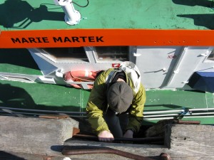 Climbing aboard the "Marie"