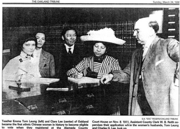 Image Description: Clara Chan Lee and Emma Tom Leung become 1st Asian American women to register to vote in 1911. Image via Smithsonian APA