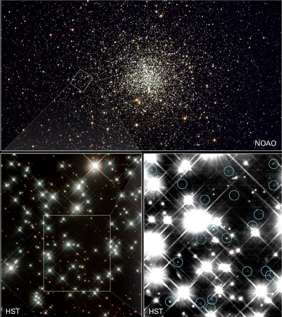 Peering deep inside a cluster of several hundred thousand stars, NASA's Hubble Space Telescope has uncovered the oldest burned-out stars in our Milky Way Galaxy, giving astronomers a fresh reading on the age of the universe. credit NASA and H. Richer University of British Columbia, NAO/AURA/NSF