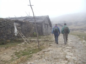 Walking through a village