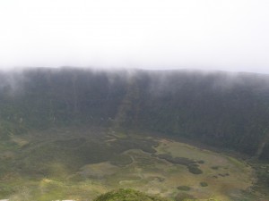 Clouds sweeping into the marshy floor of the Caldera in Faial
