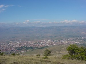 Korca as seen from the top of Morava mountain to the right of Shendellia hill.