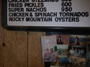Menu with Rocky Mountain oysters