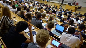 Laptops are common in lecture halls worldwide. Students hear a lecture at the Johann Wolfang Goethe-University on Oct. 13, 2014, in Frankfurt am Main, Germany. Thomas Lohnes/Getty Images