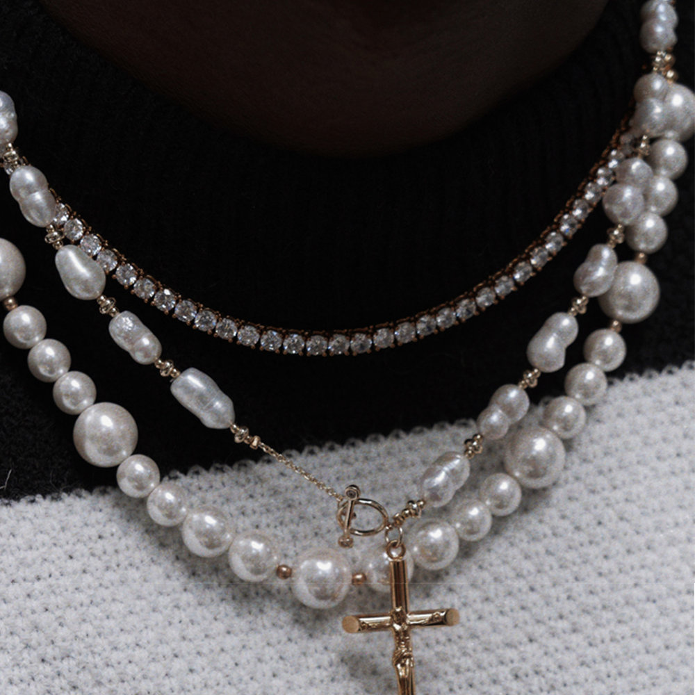 AUSGER Pearl Necklace for Men-Half Pearl Half Chain India | Ubuy