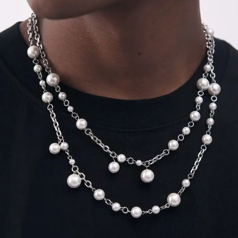 Men's Pendant Necklace With Real Pearls (Silver) | CRAFTD London