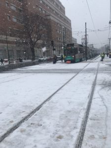Snow on the Green Line in Boston 