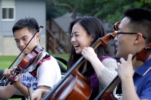 Students enjoy an impromptu "jam session" outside of Groton Place