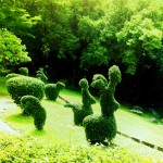 topiaries.  only . . . what are they?  that 'rabbit' has three ears.